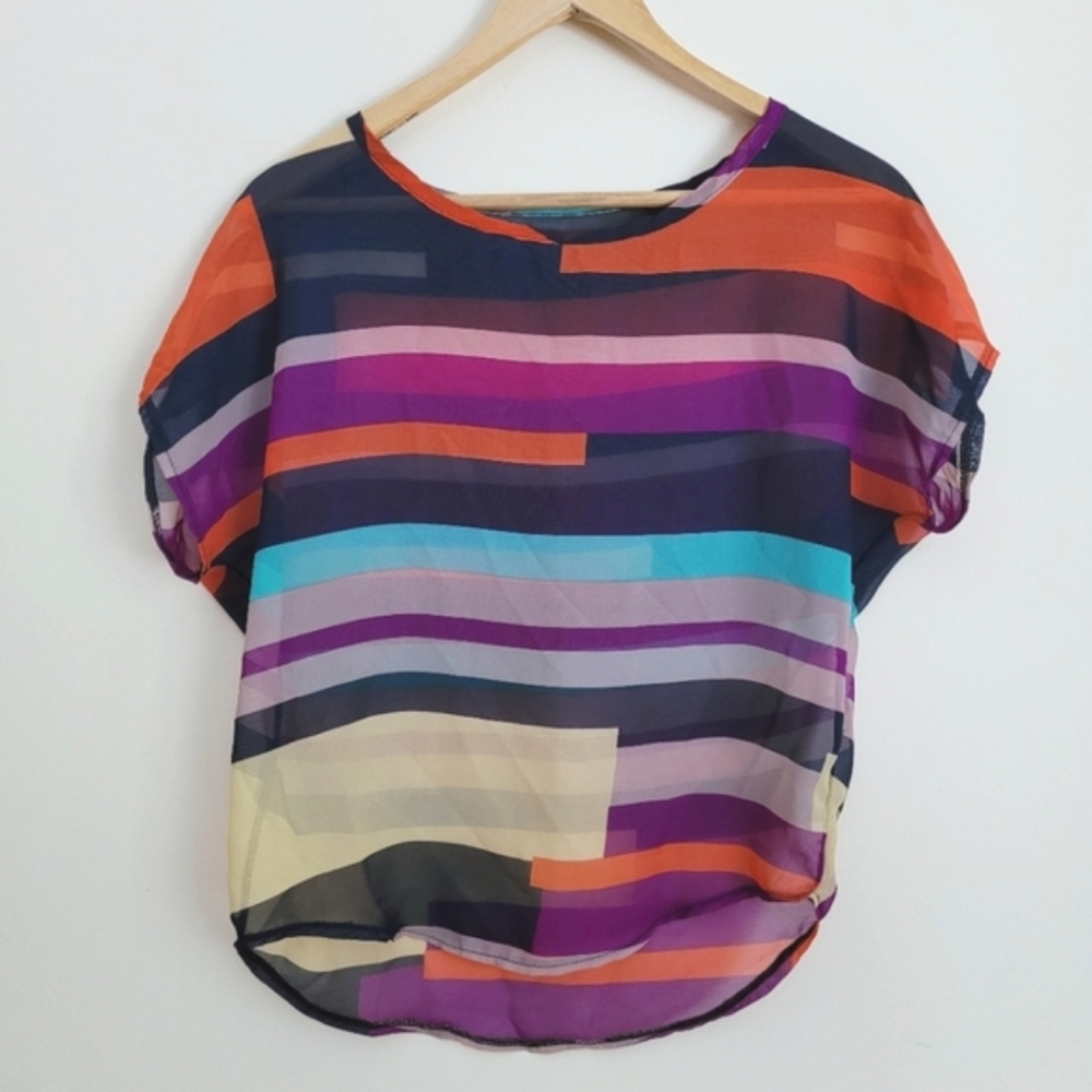 Sheer Multi-Coloured Striped Blouse Top - S